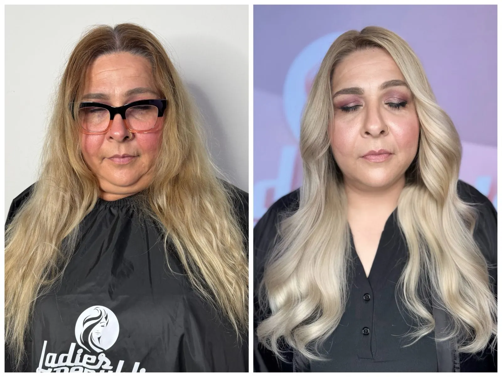 Platinum highlights before and after, side by side